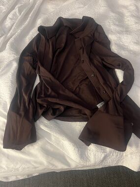 Good American Chocolate Brown Button-Down Shirt